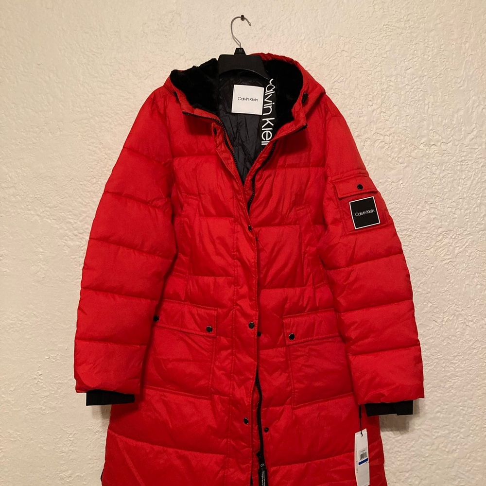 Calvin Klein Women's Red Puffer Coat XL